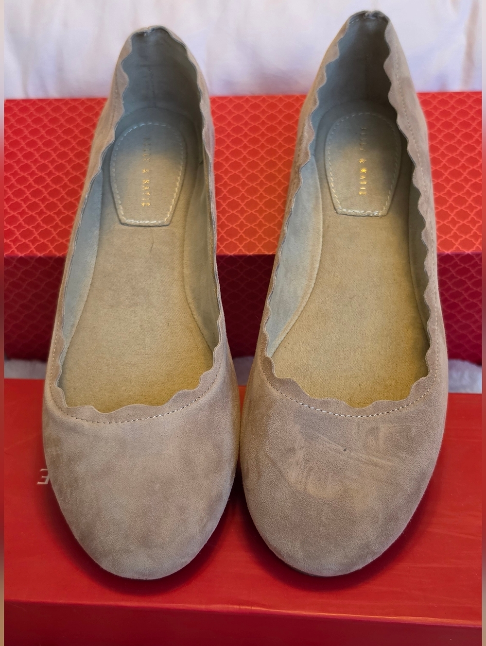 Scalloped Taupe Suede Ballet Flats - Kate and Kelly